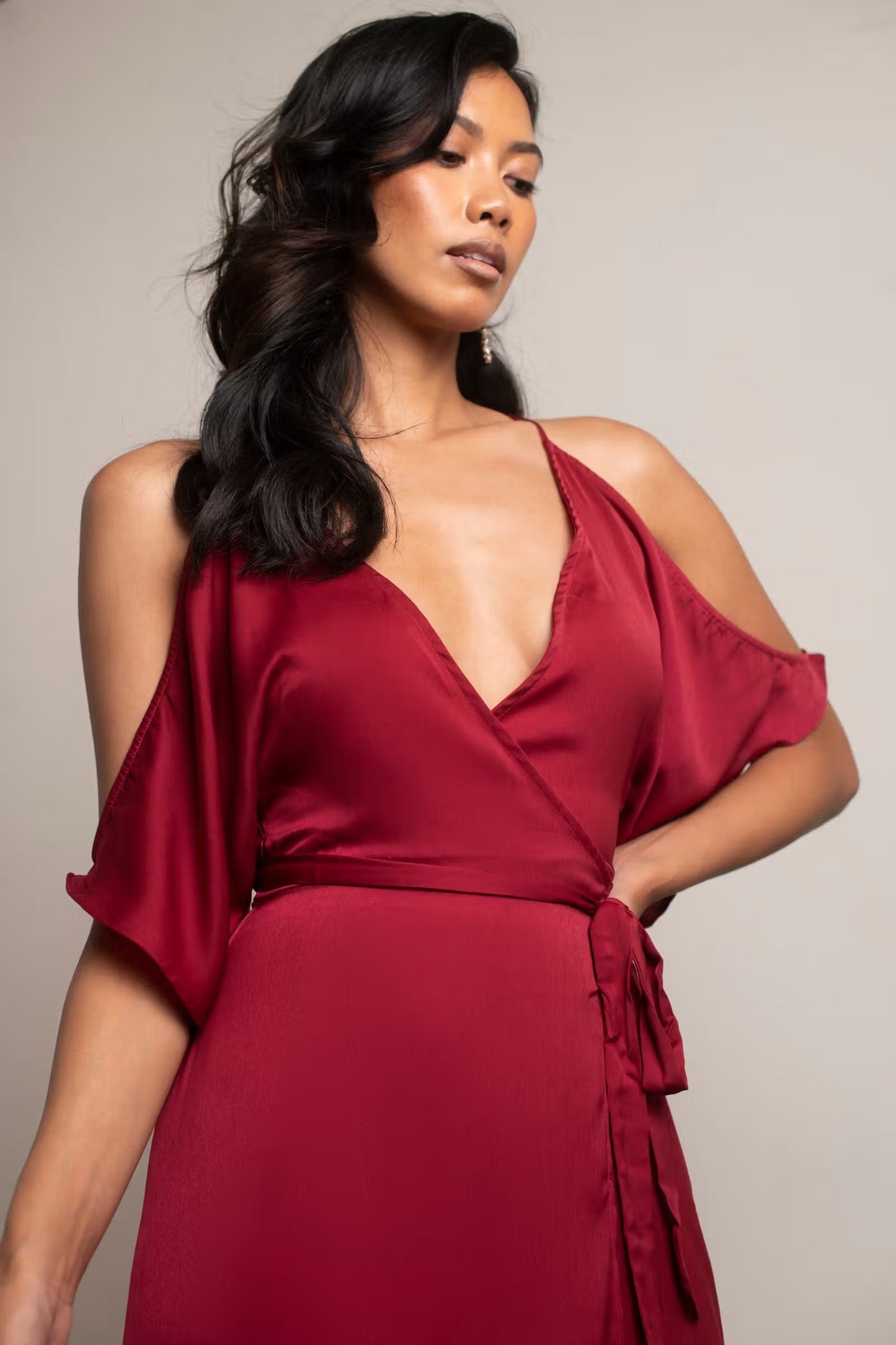 Tobi Feeling The Night Satin Cold Shoulder Maxi Dress